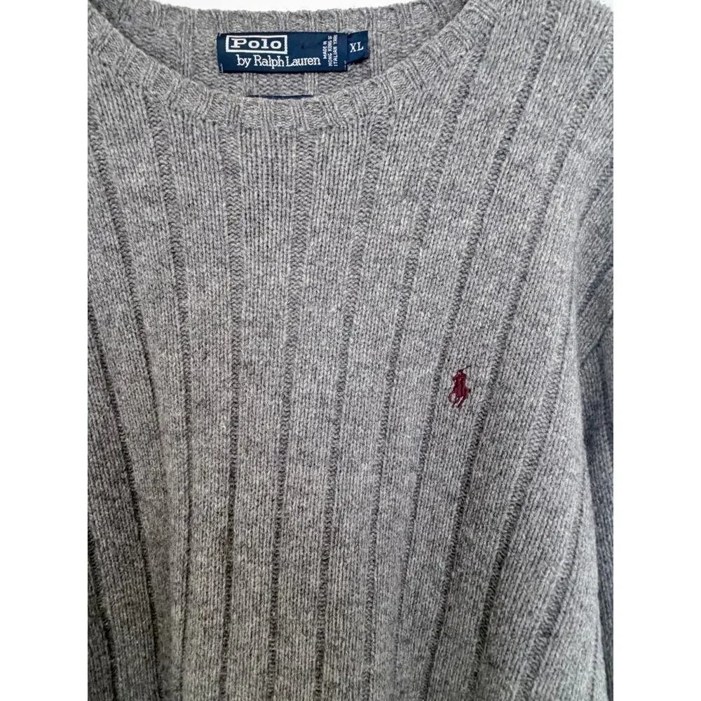 Polo Ralph Lauren Lambswool Sweater Mens XL Gray Rib Knit